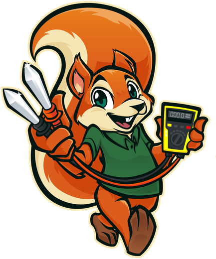 Acorn Electric squirrel mascot holding electrical tools
